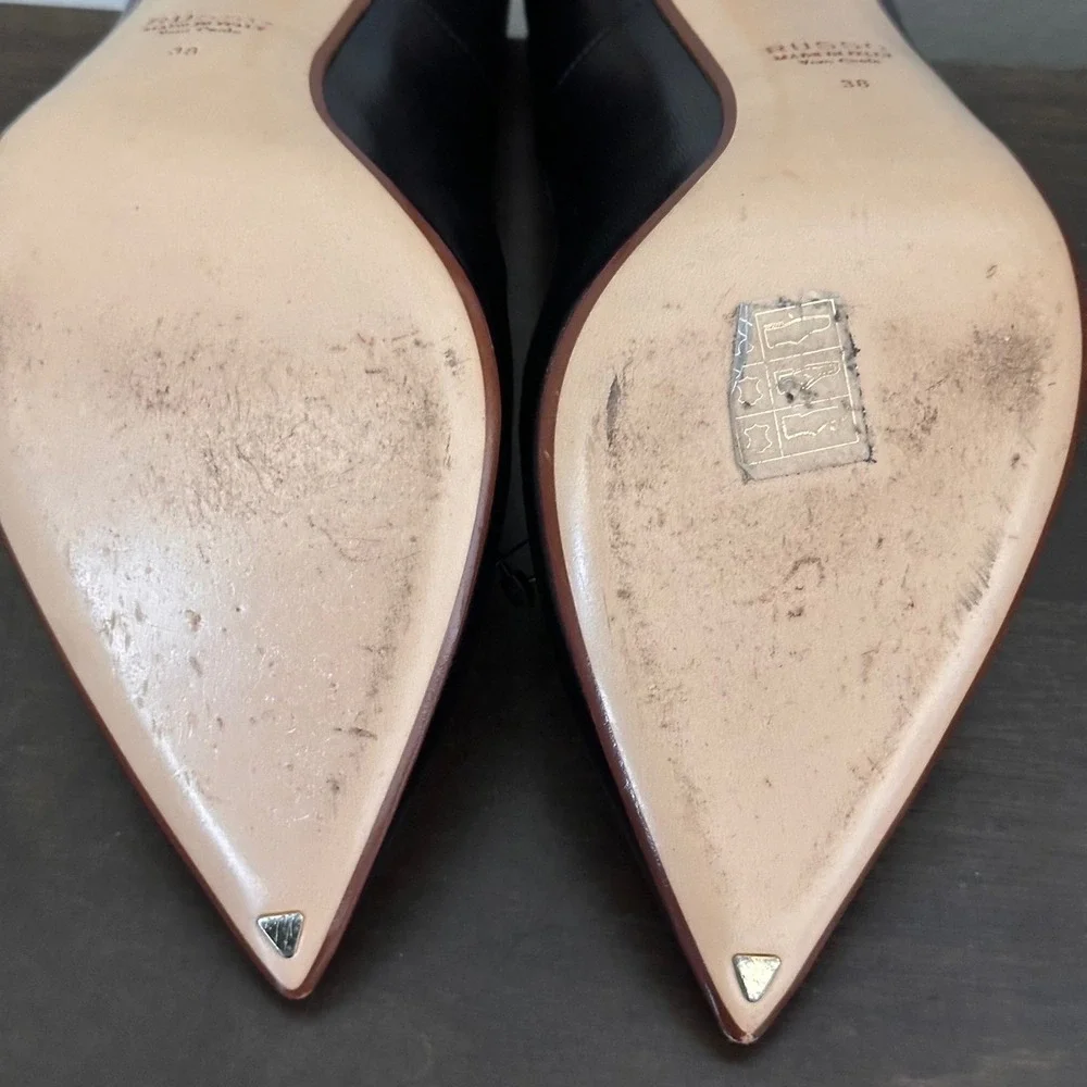 Francesco Russo Black Leather Pointed Toe CutOut Stiletto‎ Heel Pump Paris 38